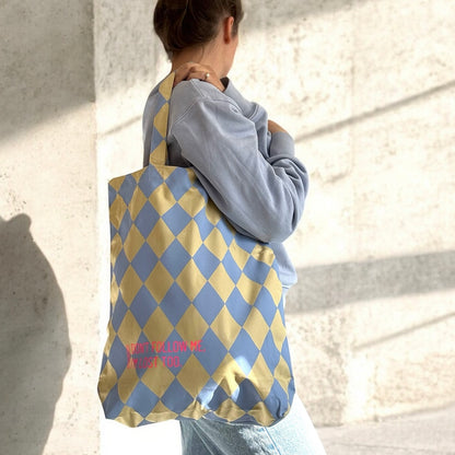 Einkaufstasche 'Don't follow me...' Raute Hellblau / Neon Pink