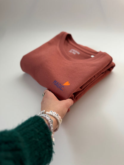 Sweatshirt Unisex ‚Magic’: Hibiscus / Blau, Neon Orange