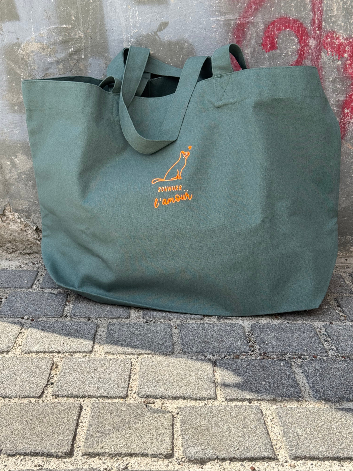 Beach bag, Schnurr l'amour, Natural / Blue, Neon Orange