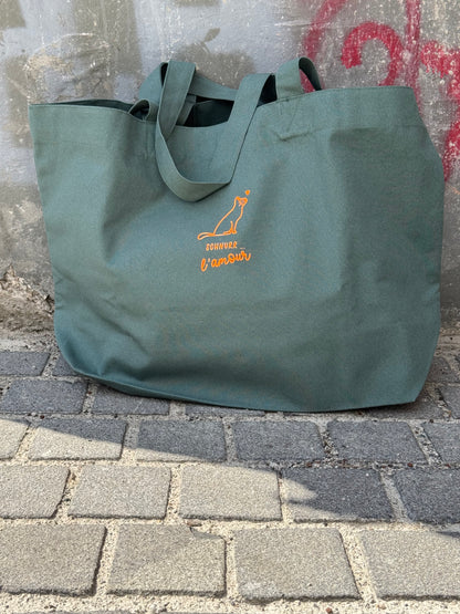 Beach bag, Schnurr l'amour, Natural / Blue, Neon Orange