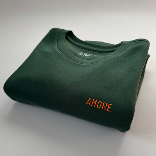 Sweatshirt Unisex 'AMORE': Bottle Green / Neon Orange
