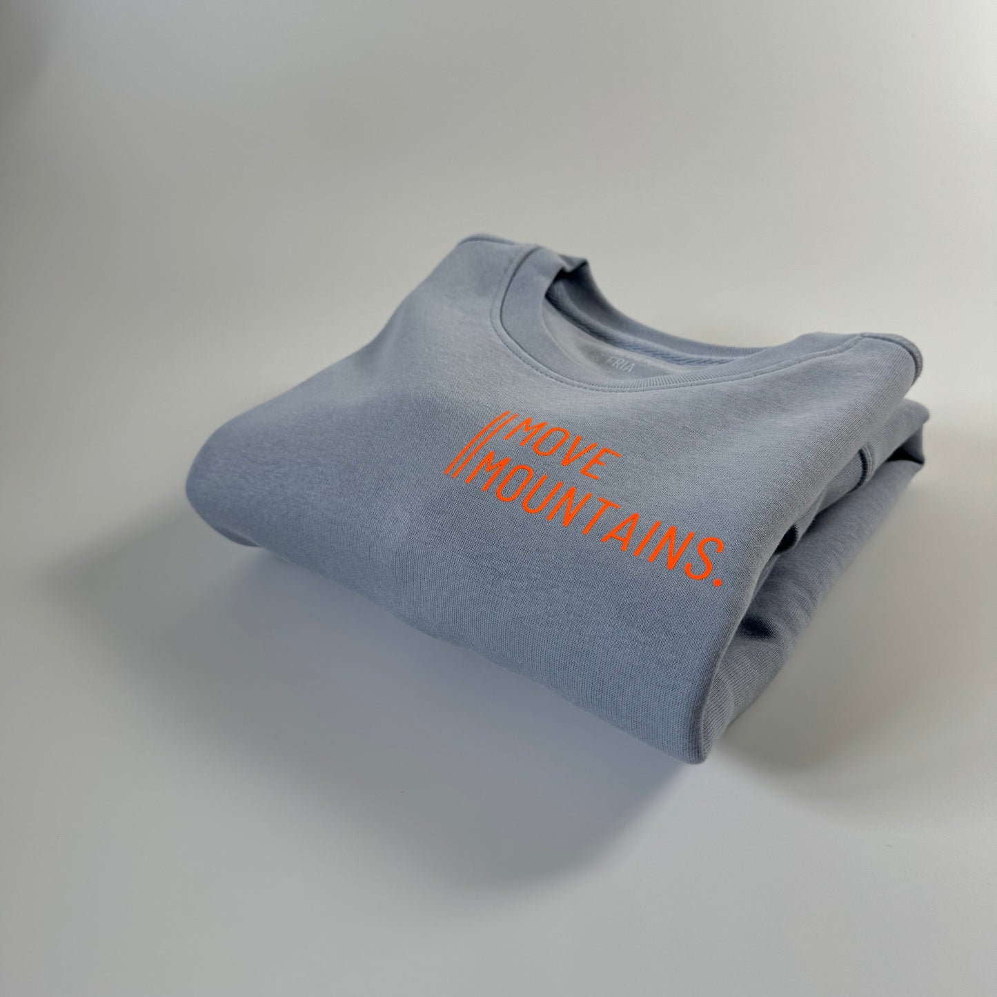 Sweatshirt Unisex 'Move Mountains.': Serene Blue / Neon Orange