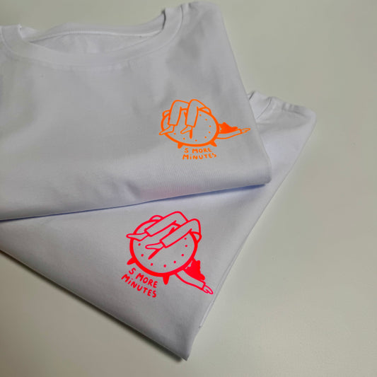 T-Shirt, Frauen, 5 more minutes, Weiß / Neon Pink, Neon Orange