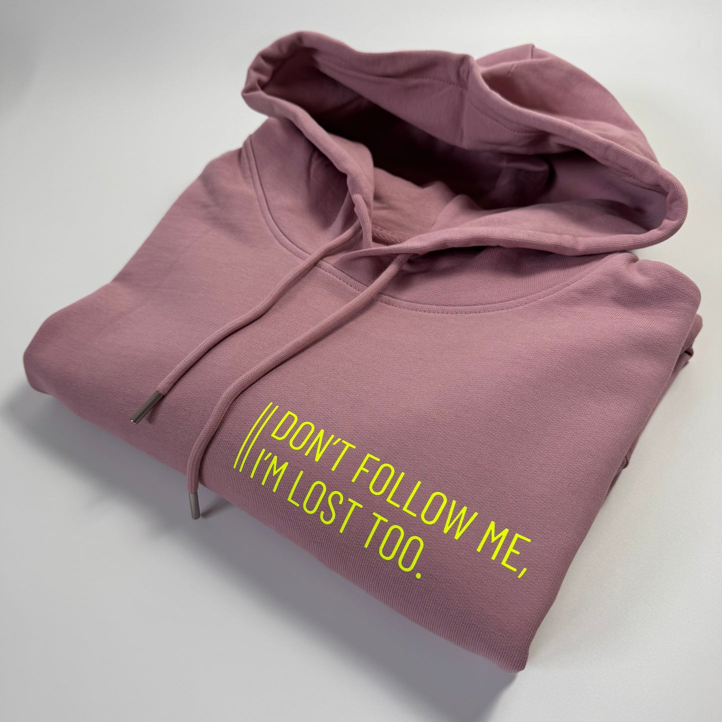 Hoodie Unisex 'Don't follow me, I'm lost too..': Rosalila / Neon Gelb