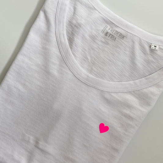 T-Shirt Frauen Herz: weiß / neon pink