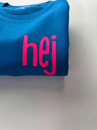 Sweatshirt Unisex 'hej': Pazifik Blau / Neon Pink