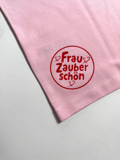 T-Shirt Frauen, V-Ausschnitt, Frau Zauberschön, Rosa / Rot