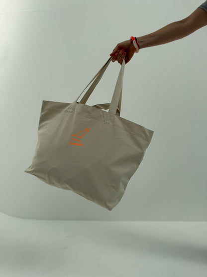 Strandtasche, Schnurr l'amour, Natural / Blau, Neon Orange
