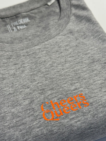 T-Shirt Unisex 'Cheers Queers': grau / neon orange