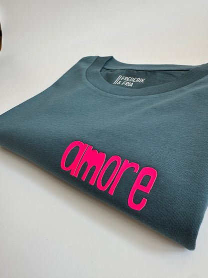 T-Shirt, Frauen, 'amore', Petrol / Neon Pink