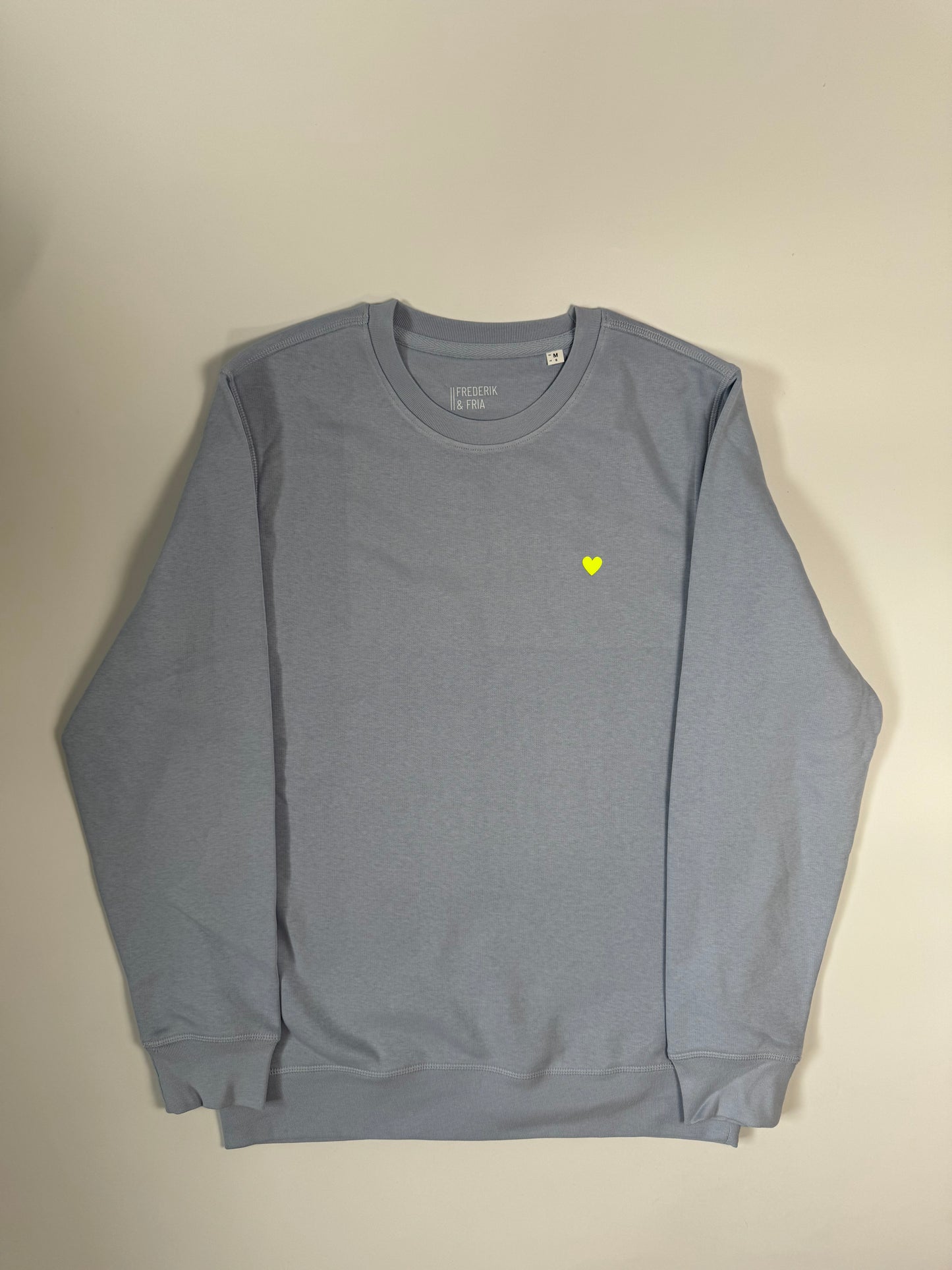 Sweatshirt Unisex Herzdruck: Serene Blue / Neon Gelb