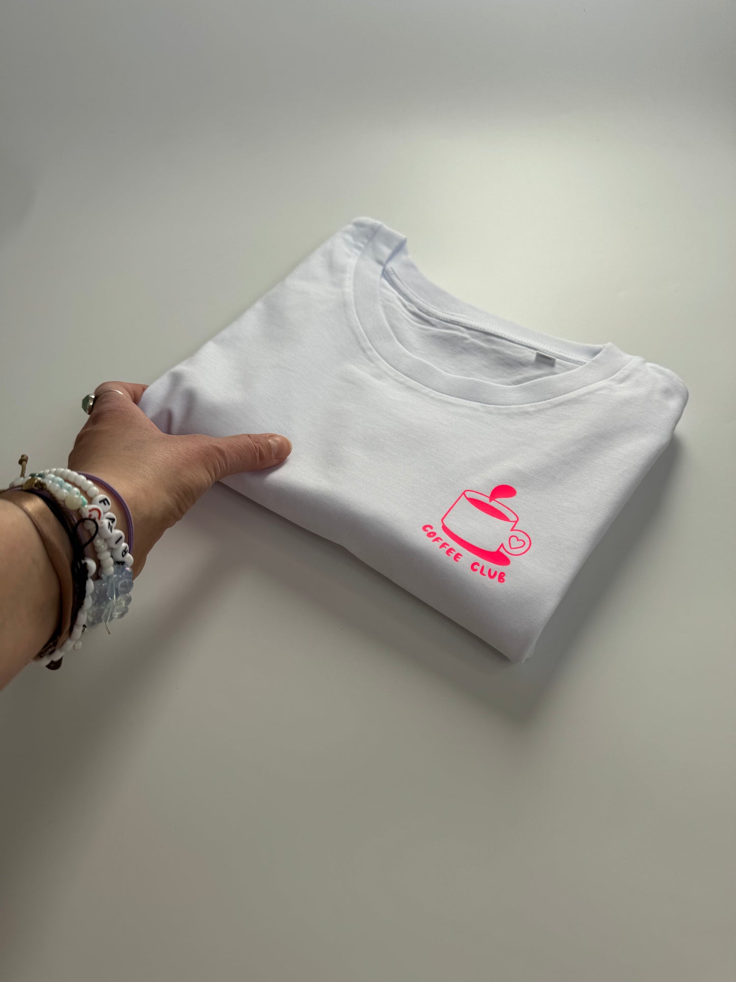 T-Shirt, Frauen, Coffee Club, Weiß / Neon Pink, Neon Orange