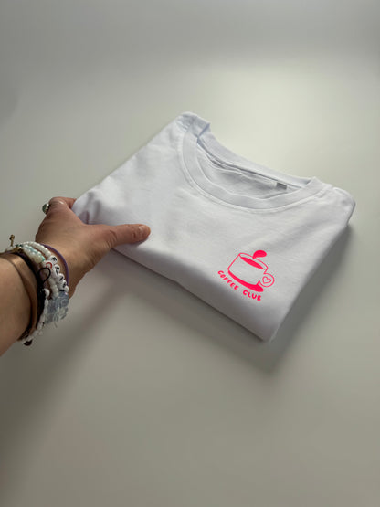 T-Shirt, Frauen, Coffee Club, Weiß / Neon Pink, Neon Orange