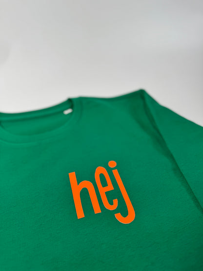 Sweatshirt Unisex ‚hej‘, Grün | Neon Orange