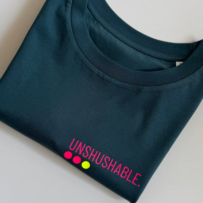 T-Shirt, Frauen, 'Unshushable.', Petrol / Neon Pink