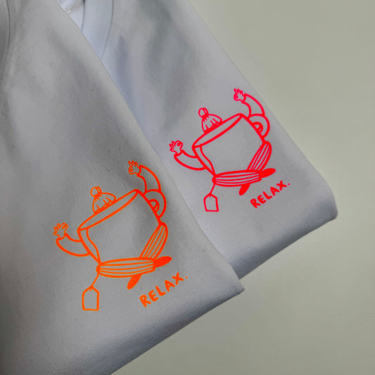 T-Shirt, Frauen, Relax, Weiß / Neon Pink, Neon Orange