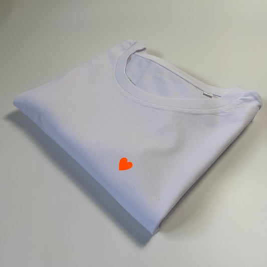 Frauen-Shirt, Herzdruck: weiß / neon orange