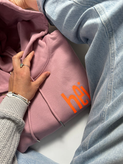 Hoodie Unisex 'hej': Rosalila / Neon Orange