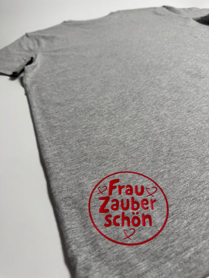 T-Shirt Unisex, Frau Zauberschön, Grau / Rot