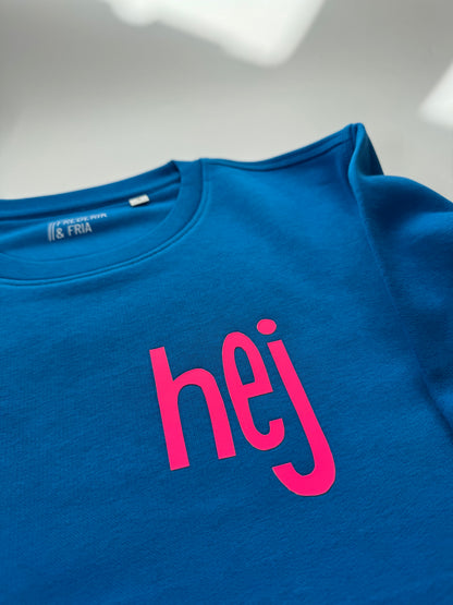 Sweatshirt Unisex 'hej': Pazifik Blau / Neon Pink