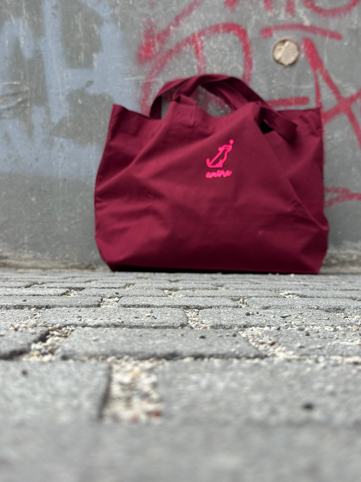 Beach bag, Schnurr l'amour, Natural / Blue, Neon Orange