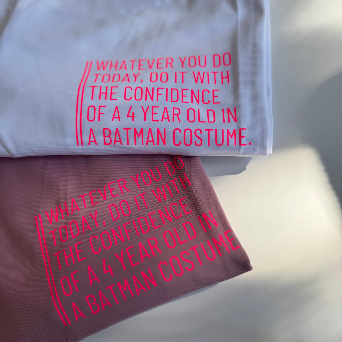 T-shirt, women's, 'Whatever you do today....', burgundy / neon pink