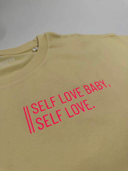 Frauen-Shirt ‚Self love baby, self love.‘: butter / neon pink