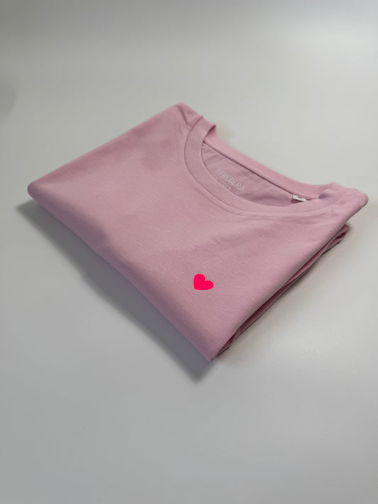 T-Shirt Frauen Herzdruck (B): Rosa / Neon Pink