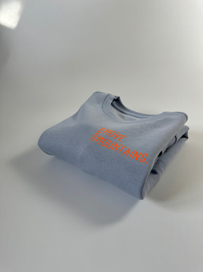 Sweatshirt Unisex 'Move Mountains.': Serene Blue / Neon Orange