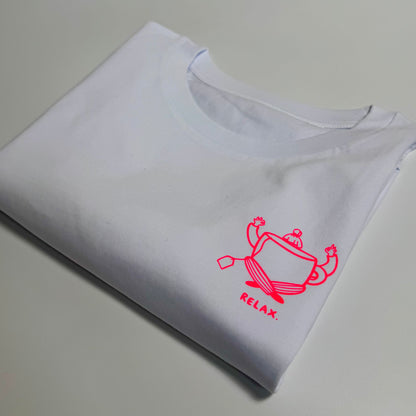 T-Shirt, Frauen, Relax, Weiß / Neon Pink, Neon Orange
