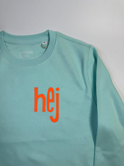 Sweatshirt Unisex 'hej': Caribean Blue / Neon Orange