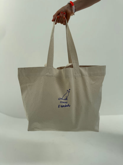 Strandtasche, Schnurr l'amour, Natural / Blau, Neon Orange
