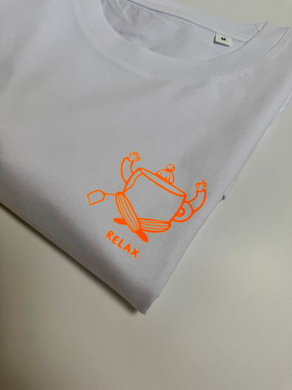 T-Shirt, Frauen, Relax, Weiß / Neon Pink, Neon Orange