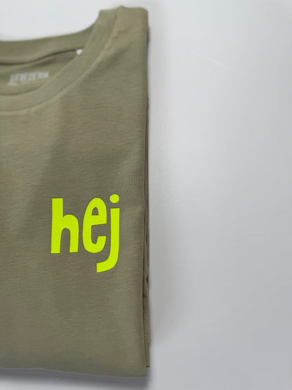 T-Shirt Unisex ‚hej.‘ Graugrün / Neon Gelb