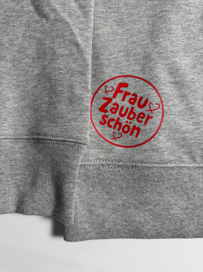 Hoodie Unisex, Frau Zauberschön: Grau / Rot