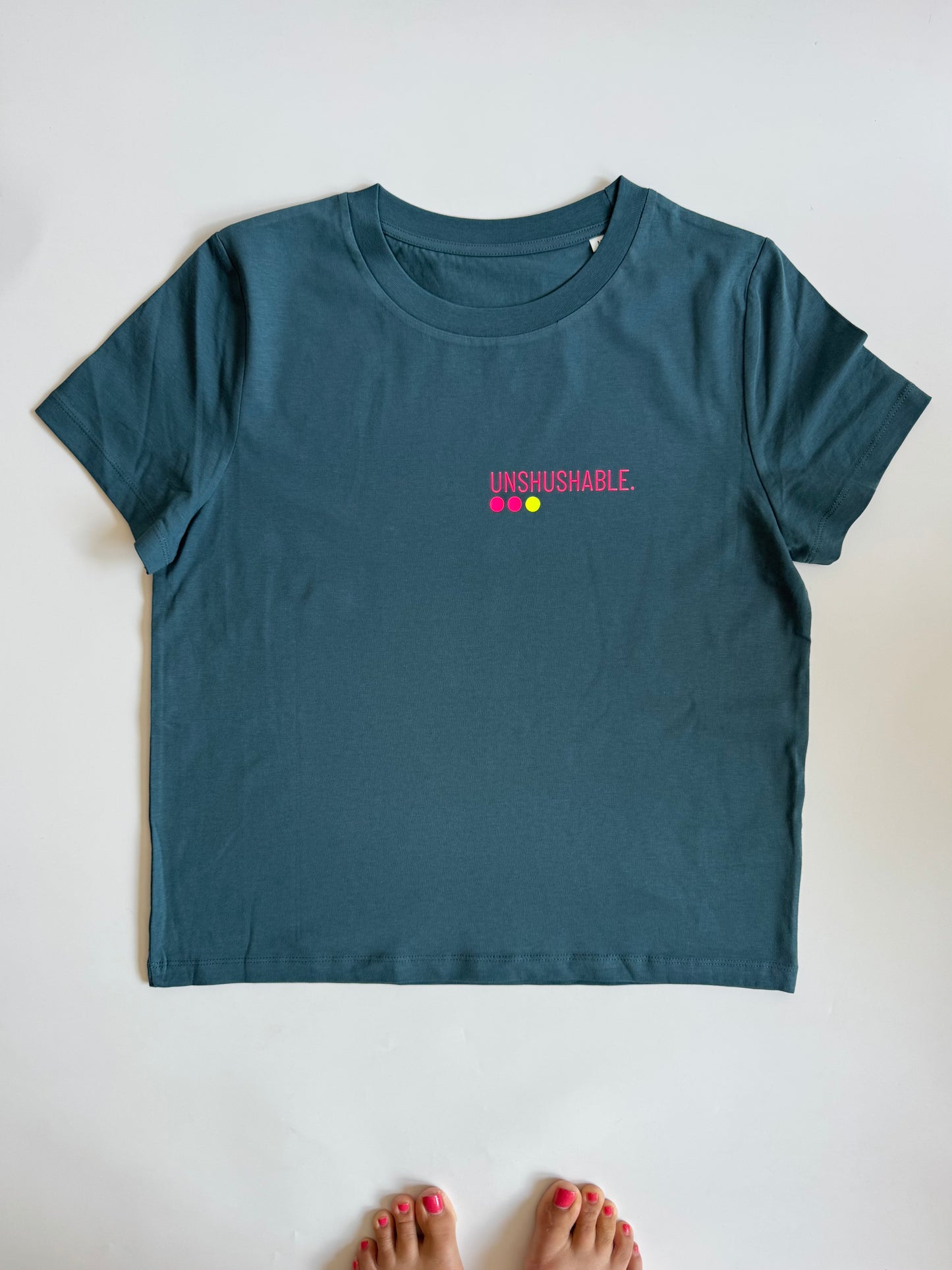 T-Shirt, Frauen, 'Unshushable.', Petrol / Neon Pink
