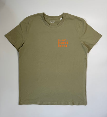 T-Shirt Unisex ‚I‘m not a morning person.‘ Graugrün / Neon Orange