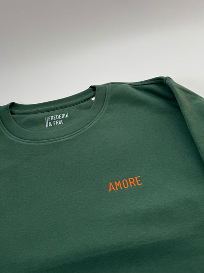 Sweatshirt Unisex 'AMORE': Bottle Green / Neon Orange