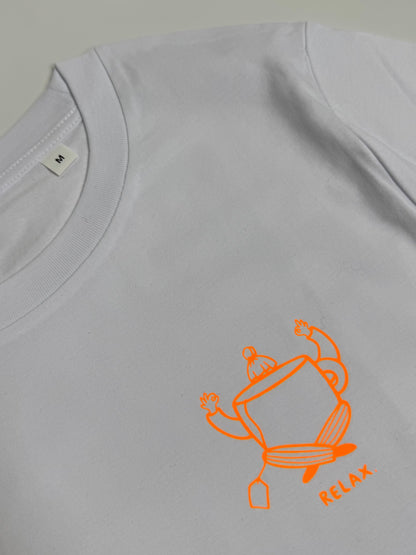 T-Shirt, Frauen, Relax, Weiß / Neon Pink, Neon Orange