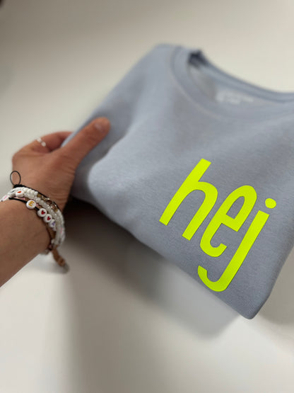 Sweatshirt ‚hej.‘ (B), Serene Blue / Neon Gelb
