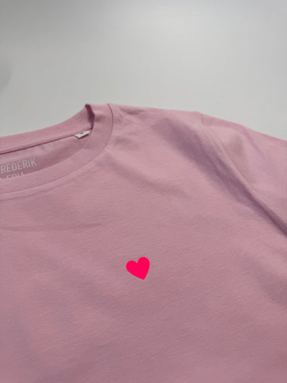 T-Shirt Frauen Herzdruck (B): Rosa / Neon Pink