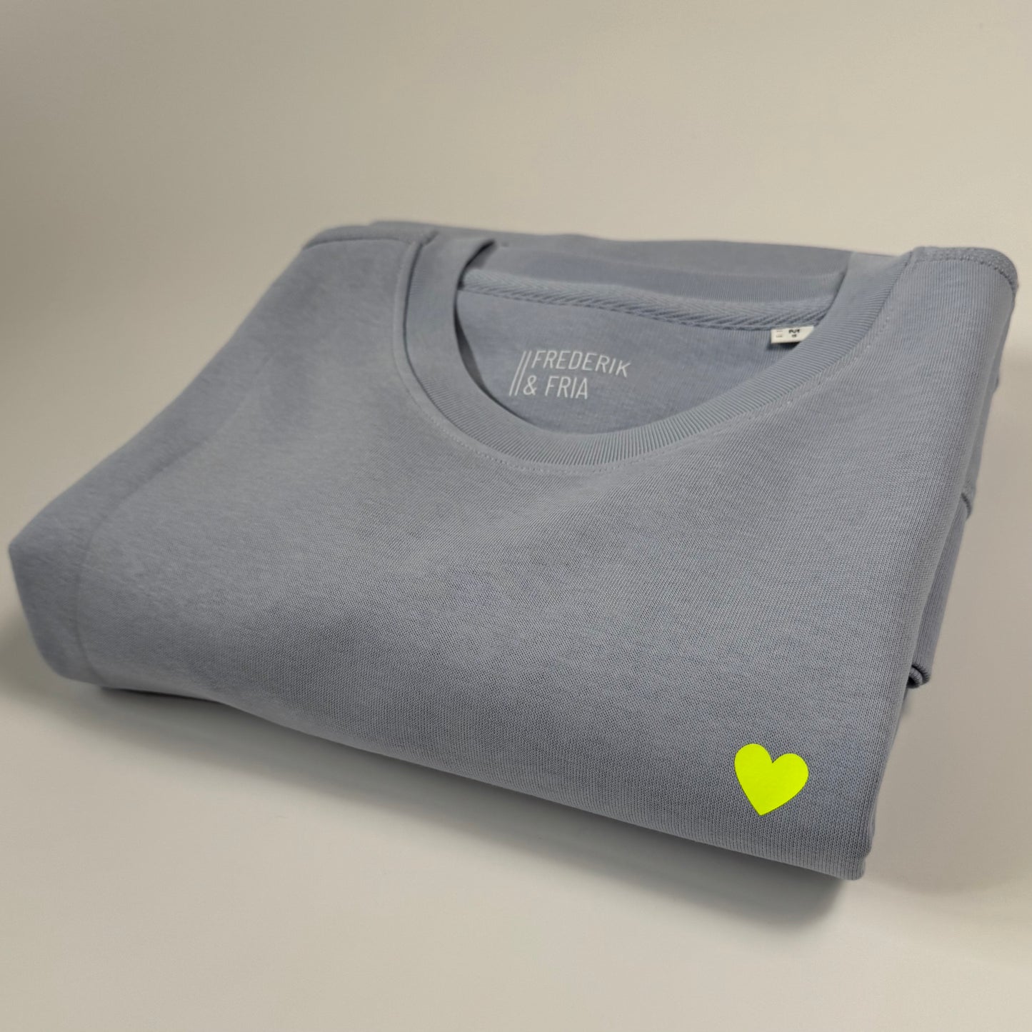 Sweatshirt Unisex Herzdruck: Serene Blue / Neon Gelb