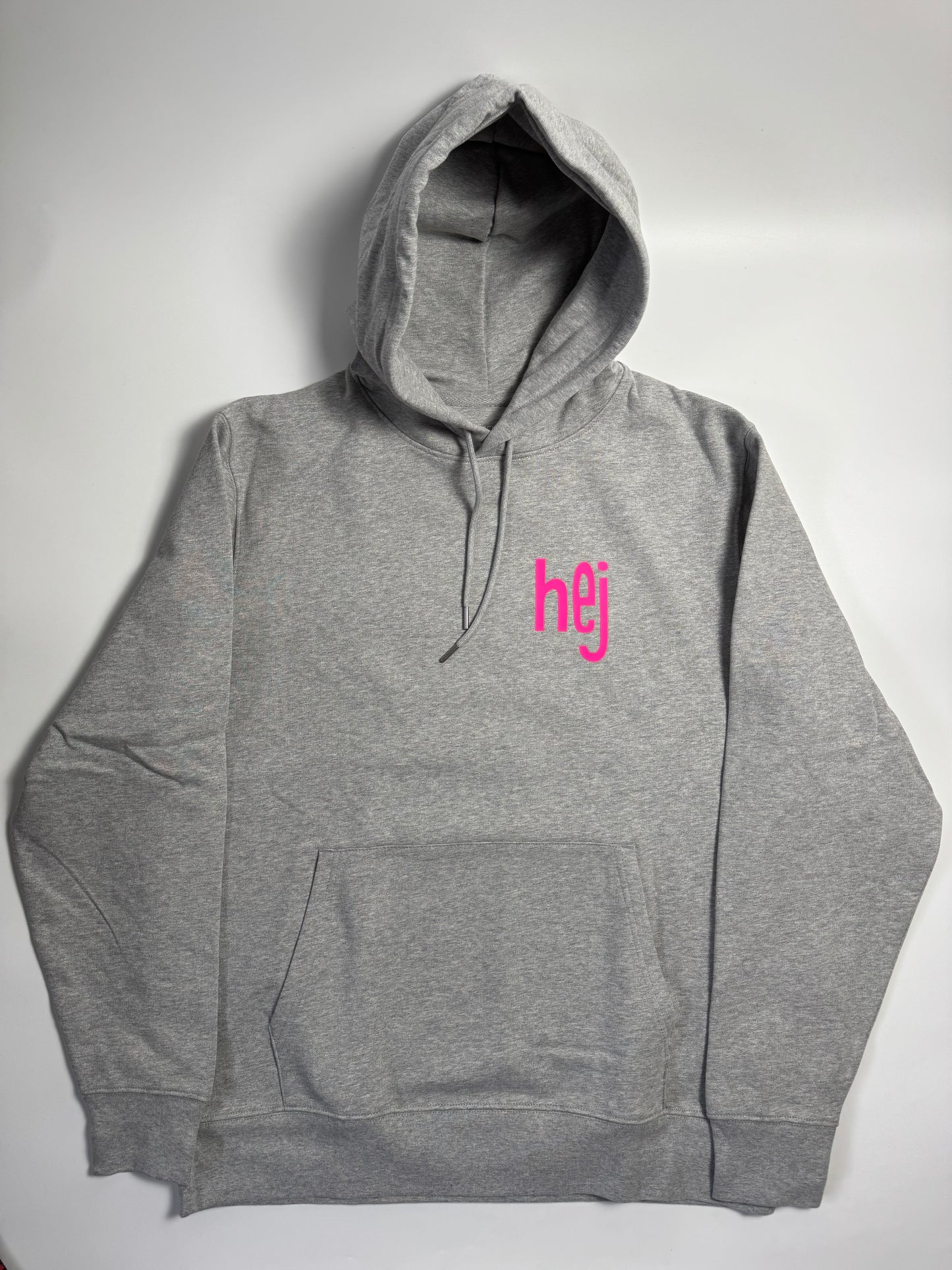 Hoodie Unisex 'hej': Heather Grey / Neon Pink