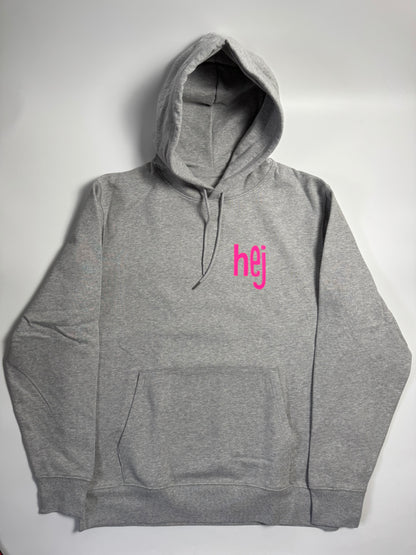 Hoodie Unisex 'hej': Heather Grey / Neon Pink