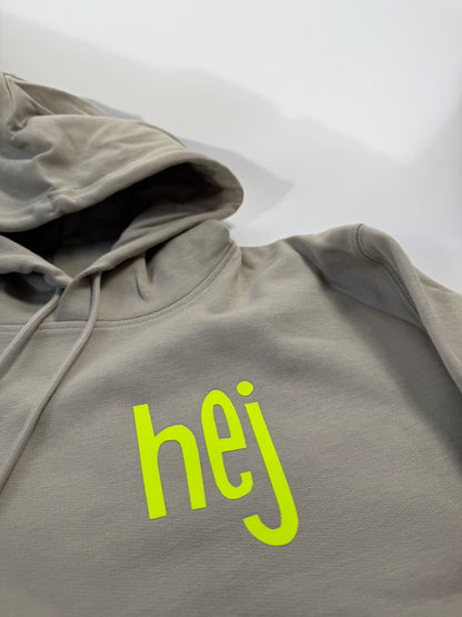 Hoodie Unisex 'hej.': Stone / Neon Gelb