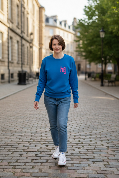 Sweatshirt Unisex 'hej': Pazifik Blau / Neon Pink