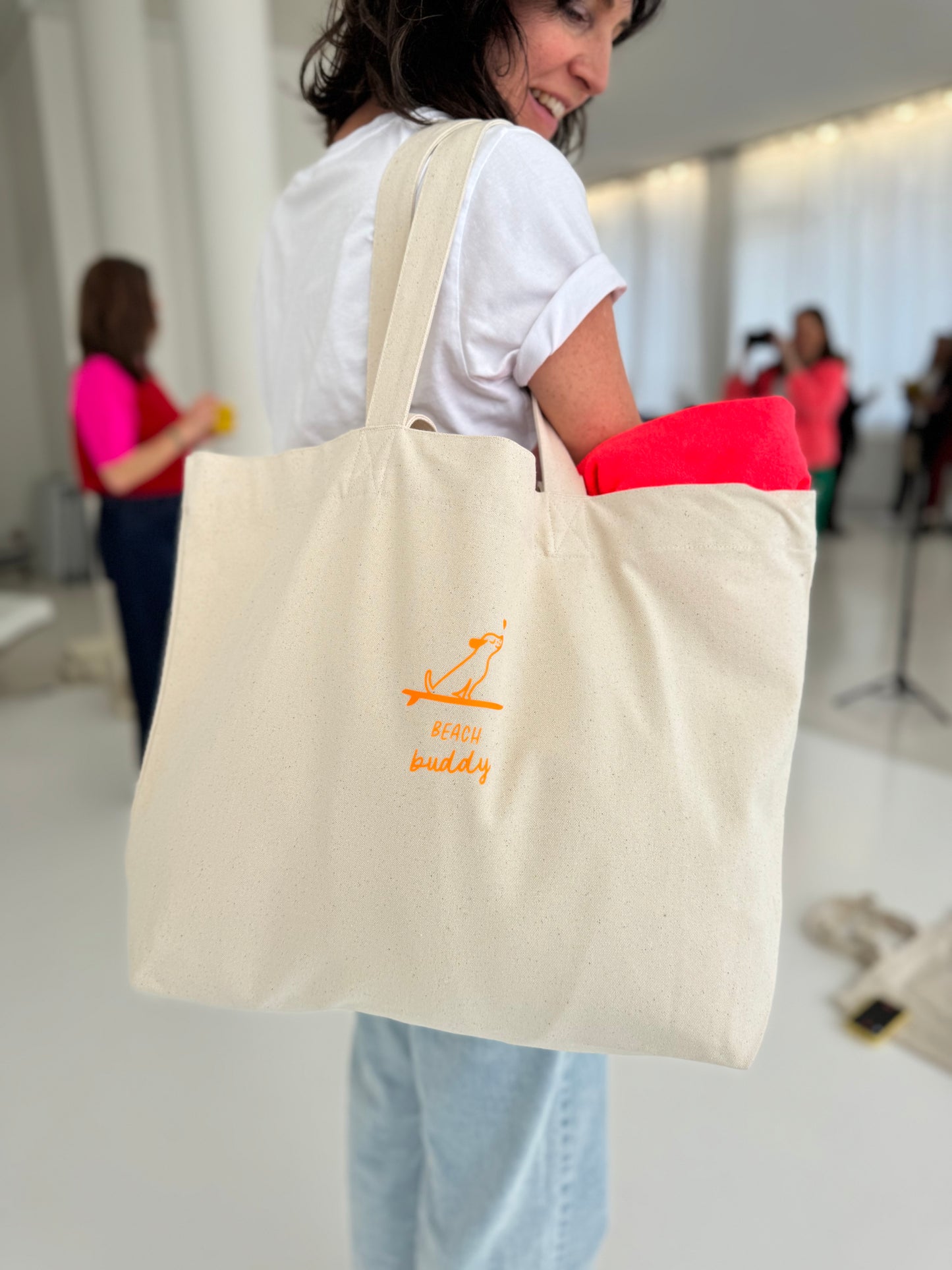 Strandtsche, Beach Buddy, Natural / Blau, Neon Orange