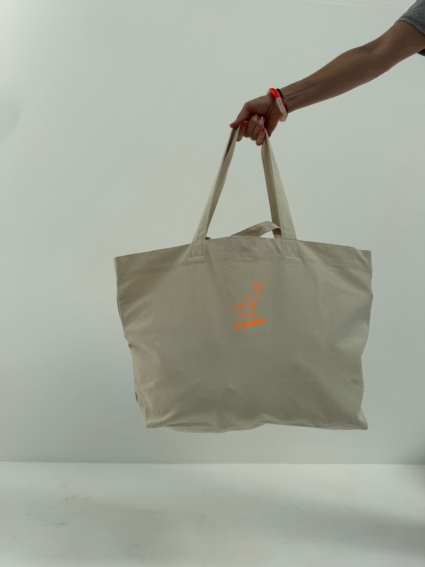 Strandtasche, Schnurr l'amour, Natural / Blau, Neon Orange