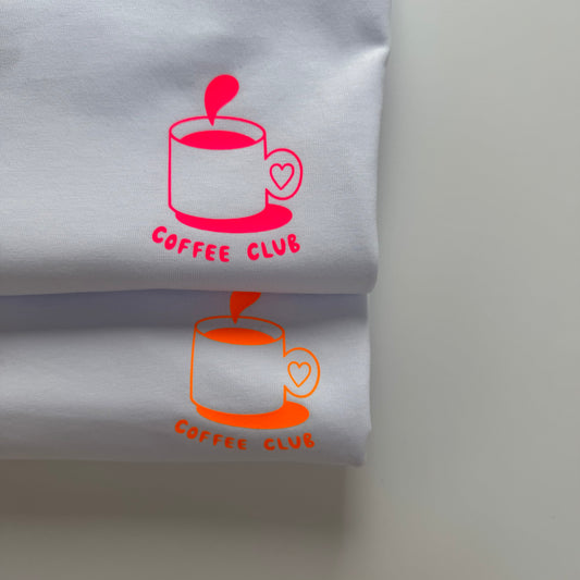 T-Shirt, Frauen, Coffee Club, Weiß / Neon Pink, Neon Orange