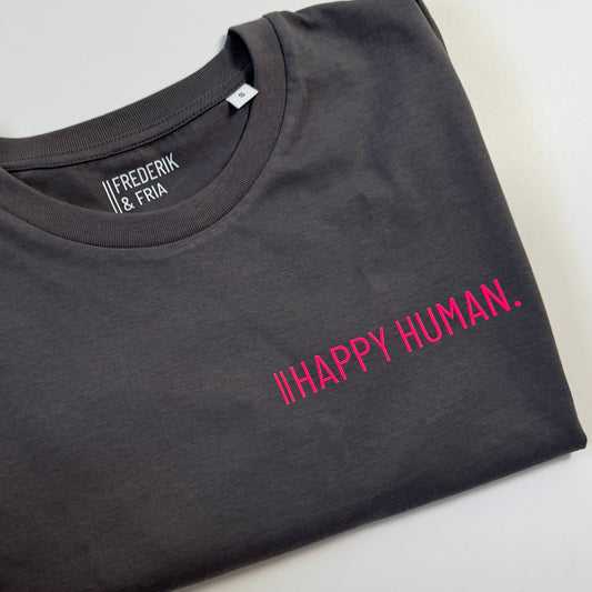 T-Shirt Unisex, ‚Happy Human‘: Anthrazit/ Neon Pink